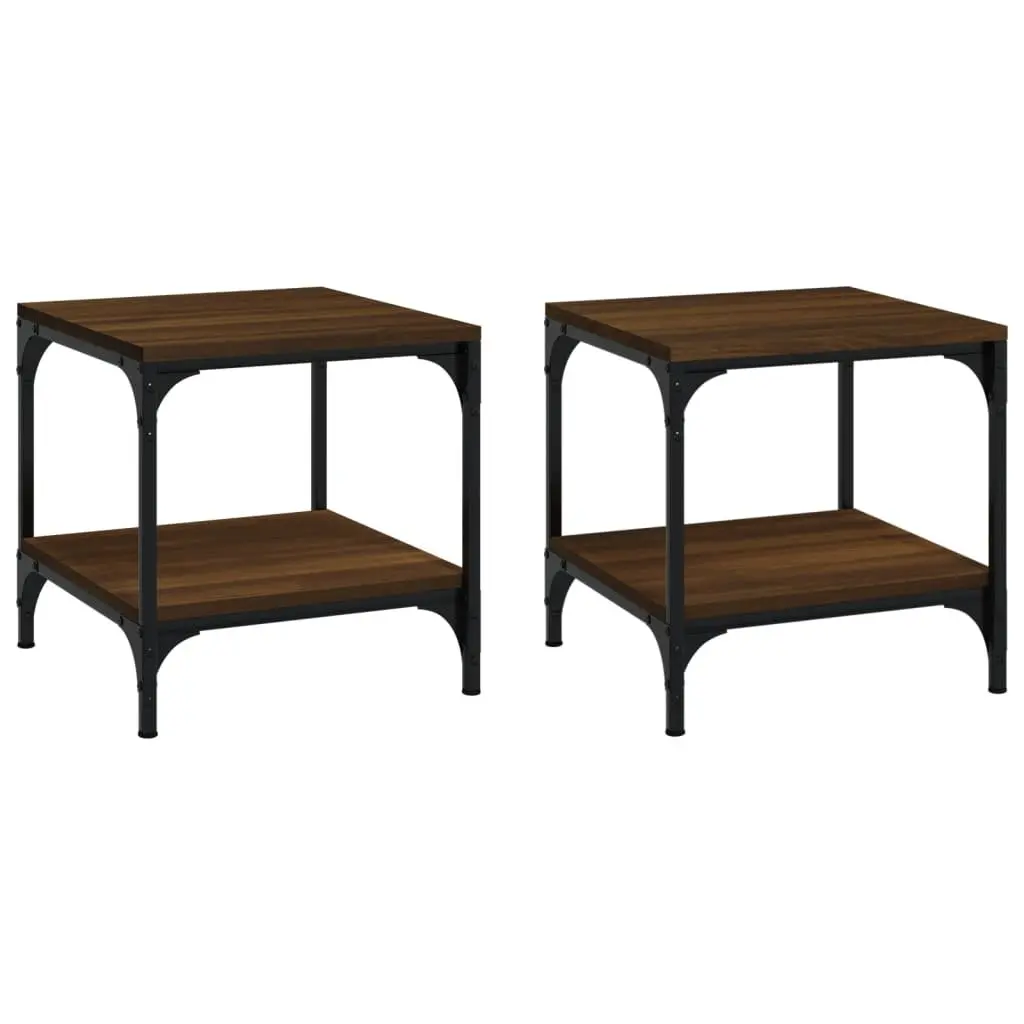 Side Tables Brown Oak 40x40x40 cm Engineered Wood Steel Frame