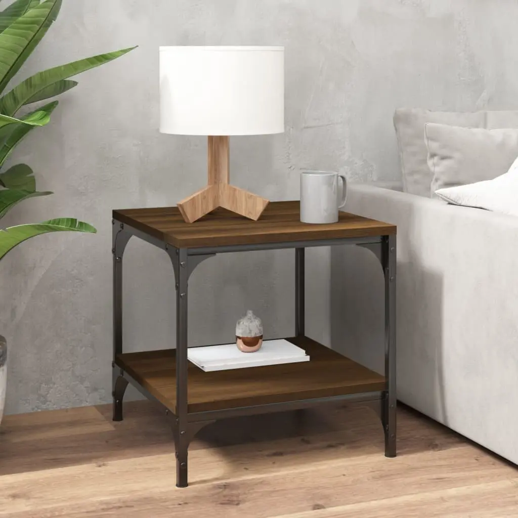 Side Tables Brown Oak 40x40x40 cm Engineered Wood Steel Frame