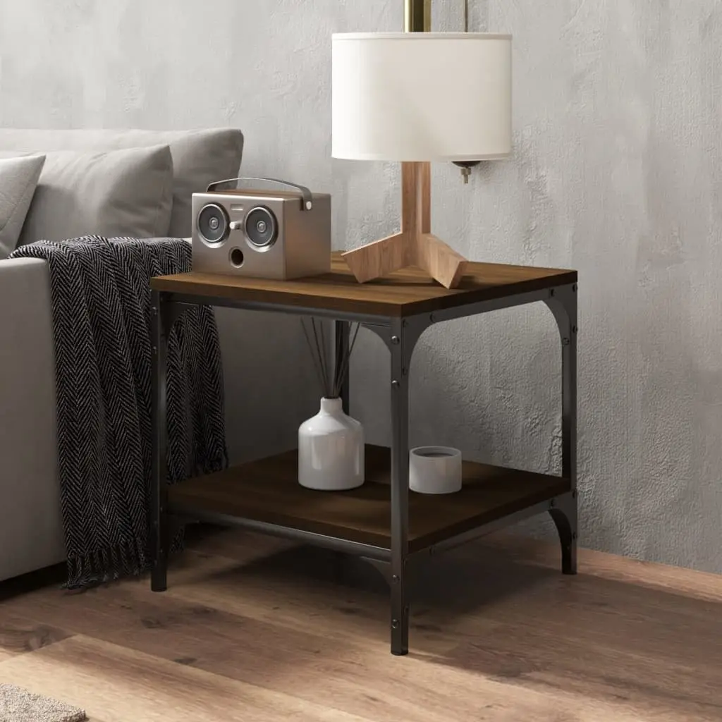Side Tables Brown Oak 40x40x40 cm Engineered Wood Steel Frame
