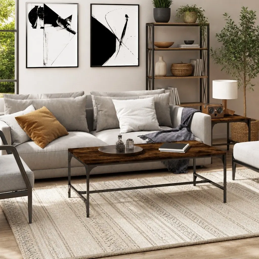 Brown Industrial Coffee Table with Steel Frame