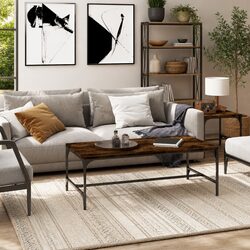 Brown Industrial Coffee Table with Steel Frame