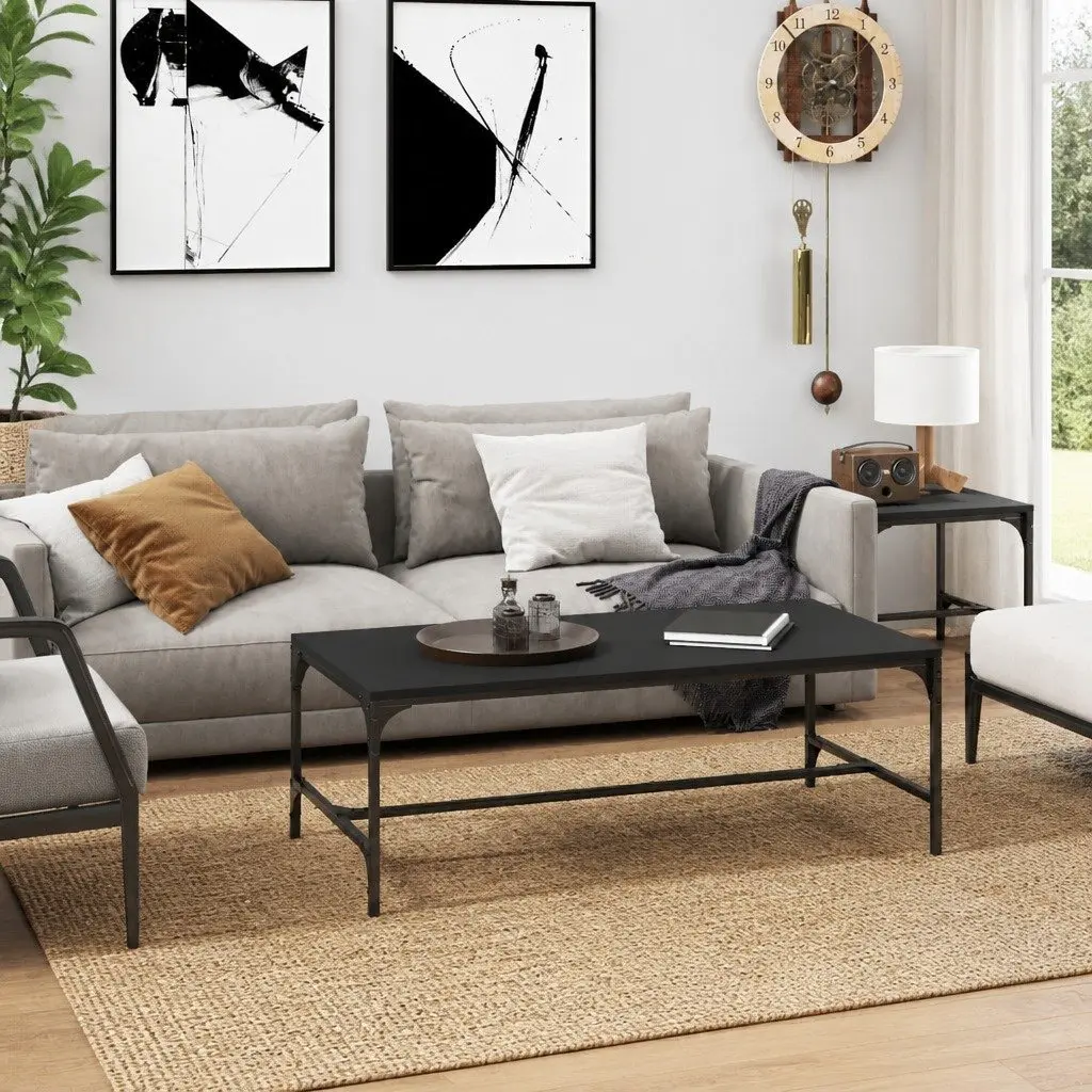Industrial Style Black Coffee Table Engineered Wood 80 x 50 x 35 cm
