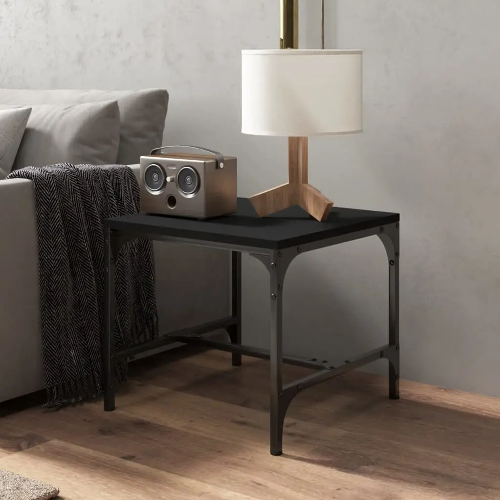 Coffee Table Black 50x50x35 cm Industrial Style Engineered Wood Steel Frame
