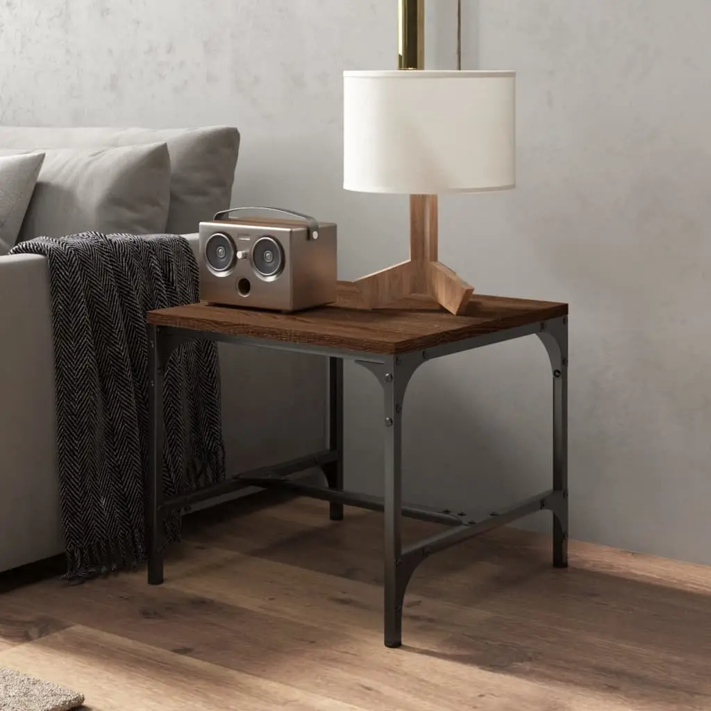 Coffee Table Industrial Style Brown Oak 50x50x35 cm Engineered Wood Steel Frame