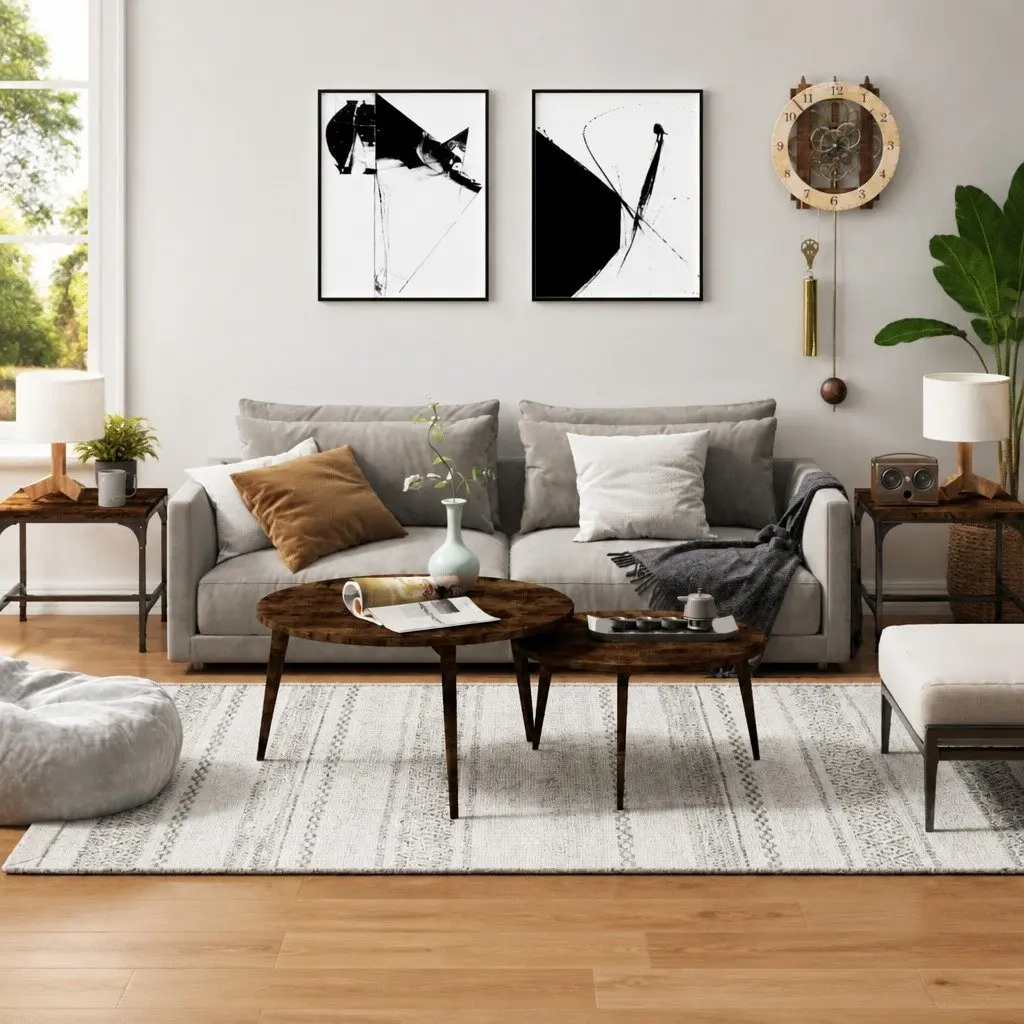 Side Tables Brown Engineered Wood 40 x 40 x 35 cm Steel Frame