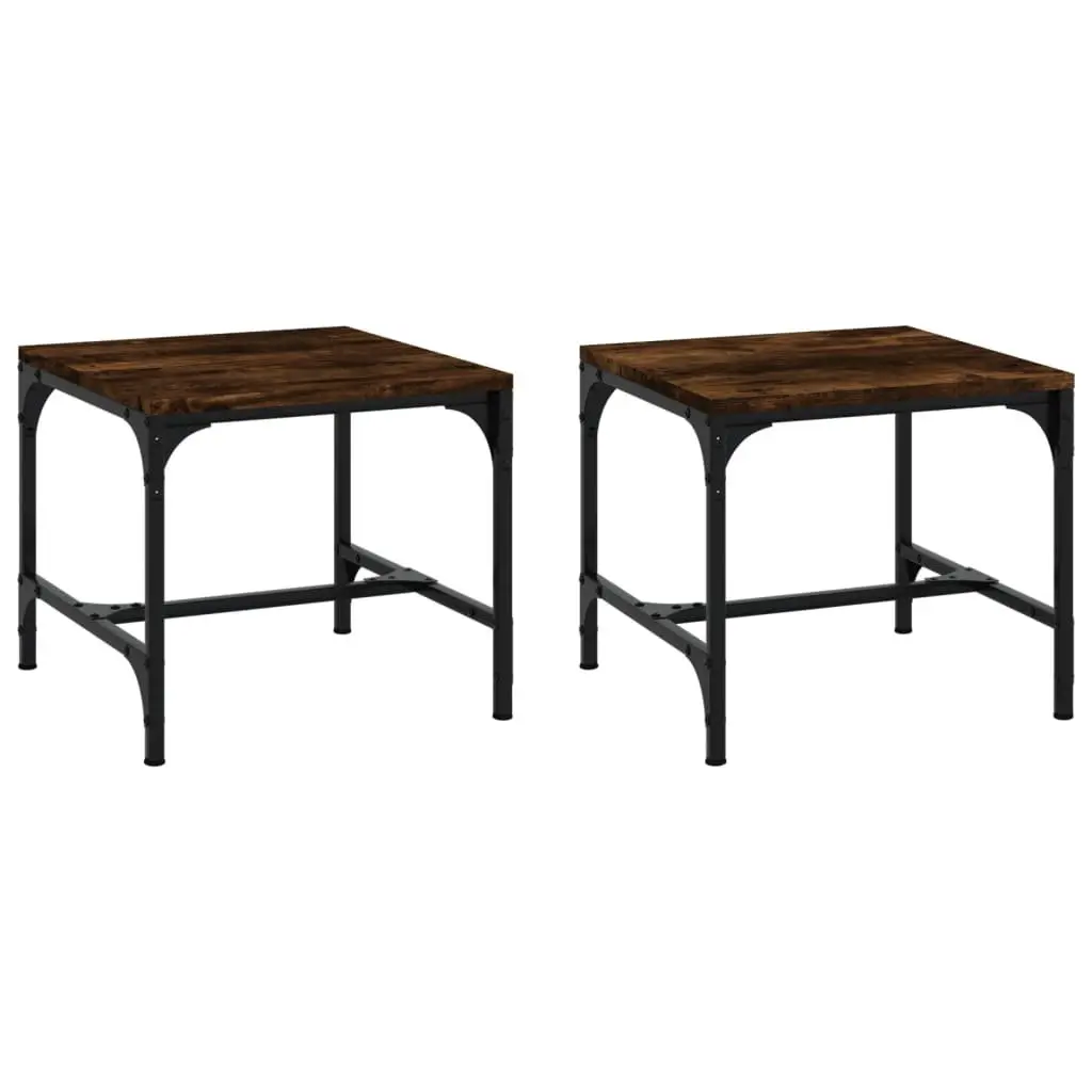 Side Tables Brown Engineered Wood 40 x 40 x 35 cm Steel Frame