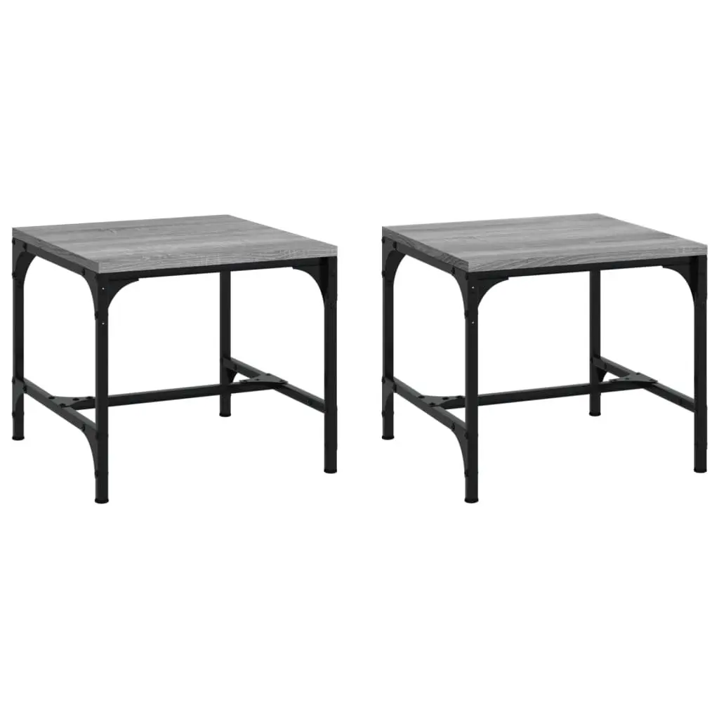 Side Tables Grey 40x40x35 cm Engineered Wood Steel Frame 2 Piece Industrial Living Room Accent Furniture