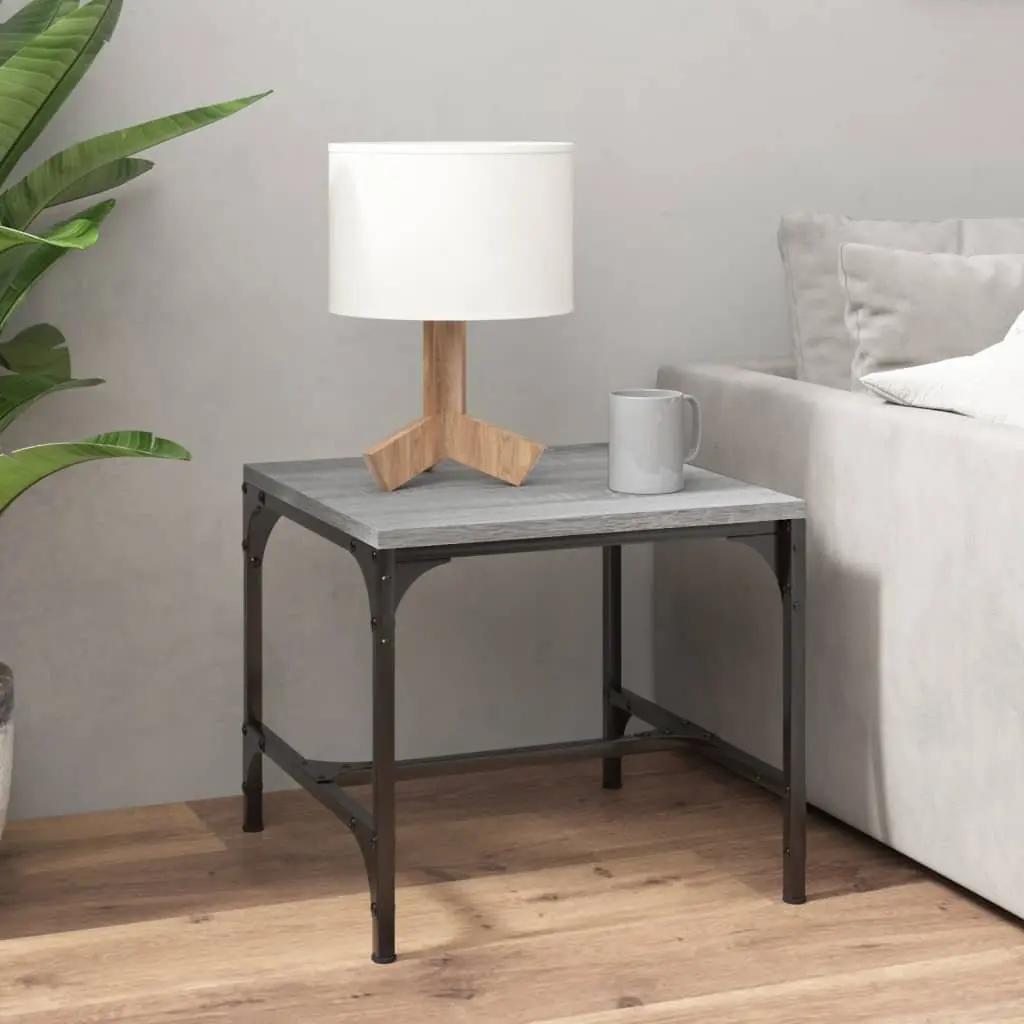 Side Tables Grey 40x40x35 cm Engineered Wood Steel Frame 2 Piece Industrial Living Room Accent Furniture