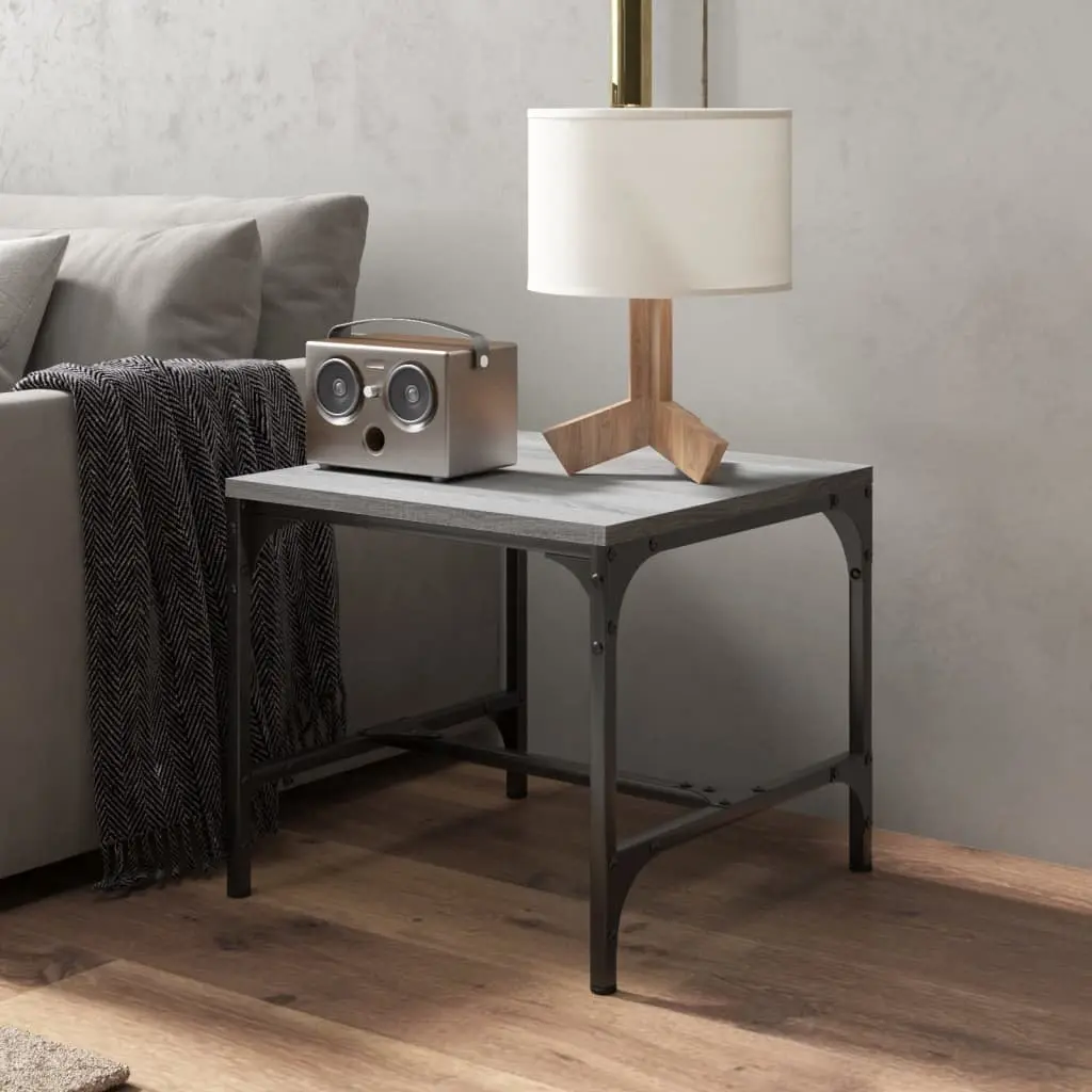 Side Tables Grey 40x40x35 cm Engineered Wood Steel Frame 2 Piece Industrial Living Room Accent Furniture