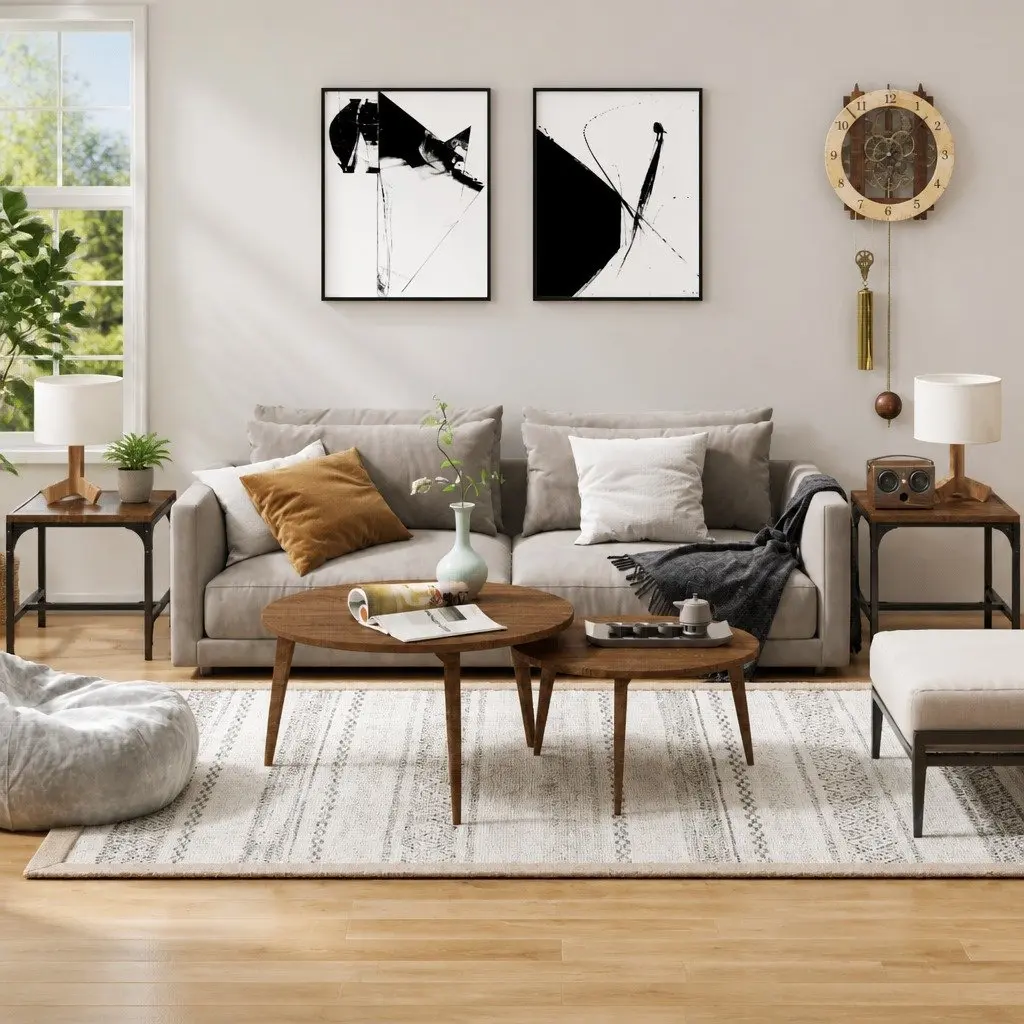 Brown Industrial Side Tables 2 Piece Set 40x40x35 cm Engineered Wood with Steel Frame
