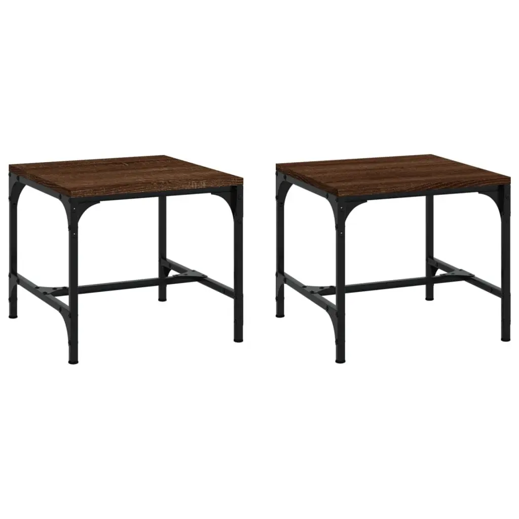 Brown Industrial Side Tables 2 Piece Set 40x40x35 cm Engineered Wood with Steel Frame