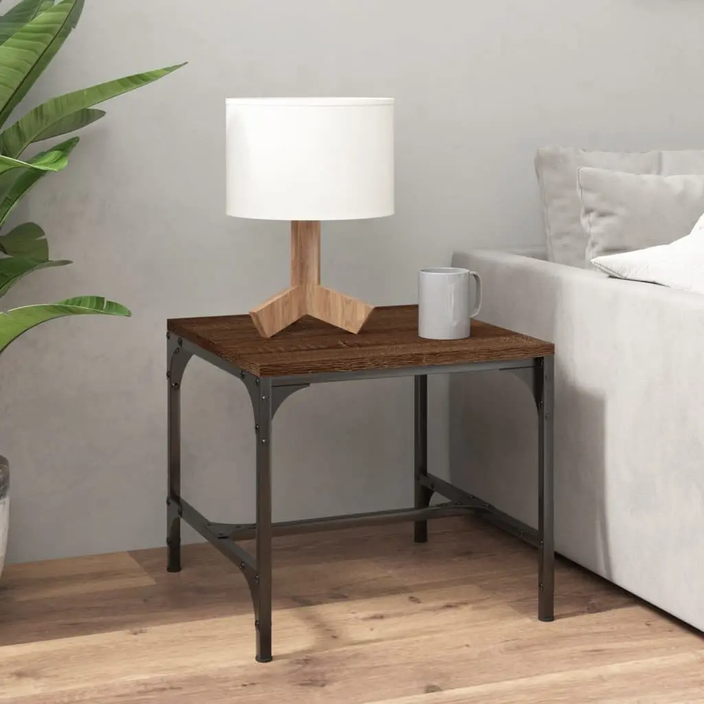 Brown Industrial Side Tables 2 Piece Set 40x40x35 cm Engineered Wood with Steel Frame