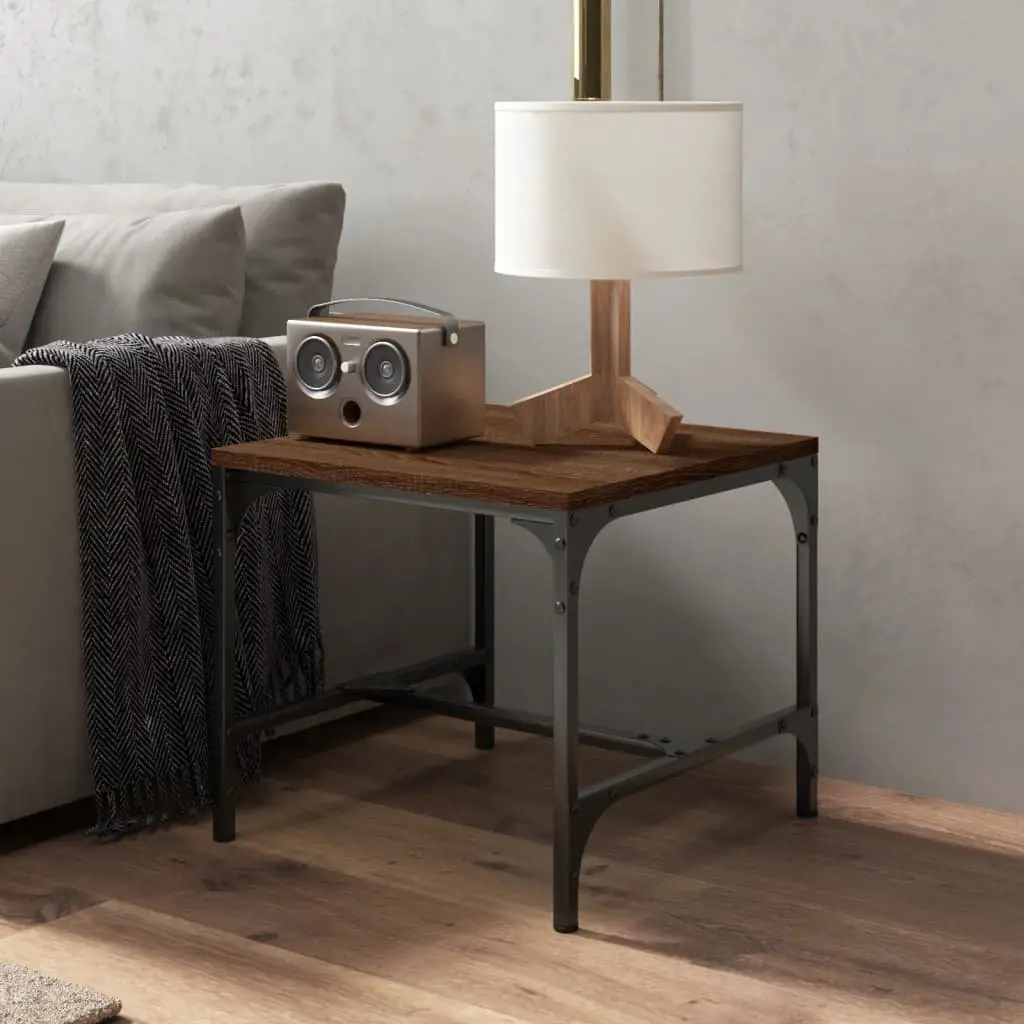 Brown Industrial Side Tables 2 Piece Set 40x40x35 cm Engineered Wood with Steel Frame