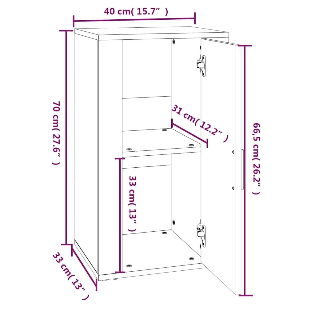 White Engineered Wood Sideboard Cabinet Storage Cupboard 40x33x70cm