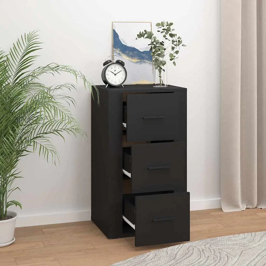 Sideboard Cabinet Black 3 Drawers Engineered Wood