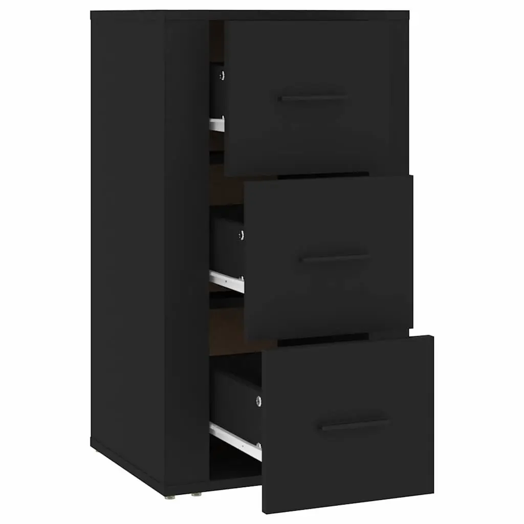 Sideboard Cabinet Black 3 Drawers Engineered Wood