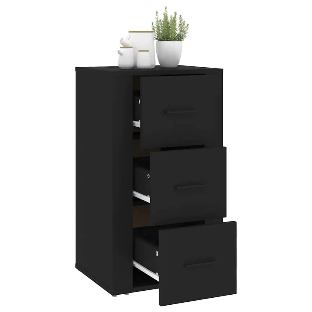 Sideboard Cabinet Black 3 Drawers Engineered Wood