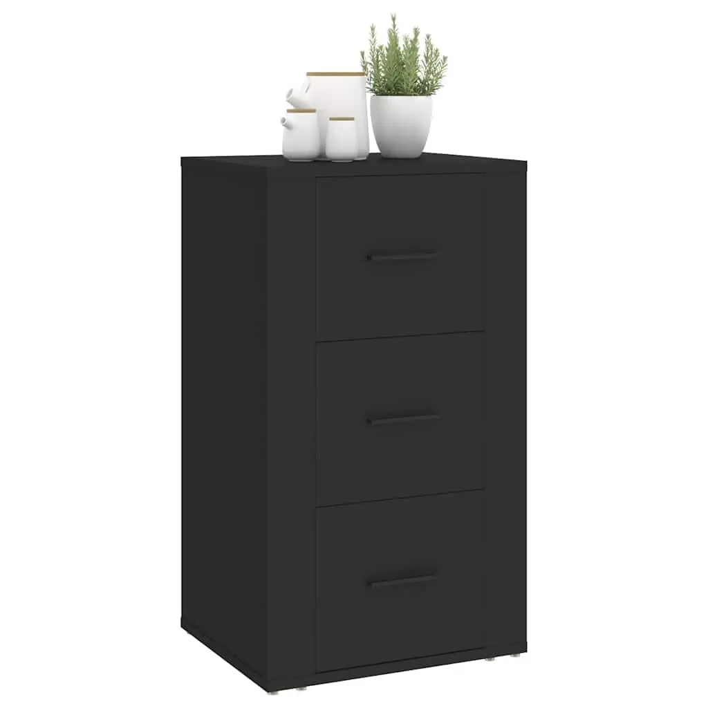 Sideboard Cabinet Black 3 Drawers Engineered Wood