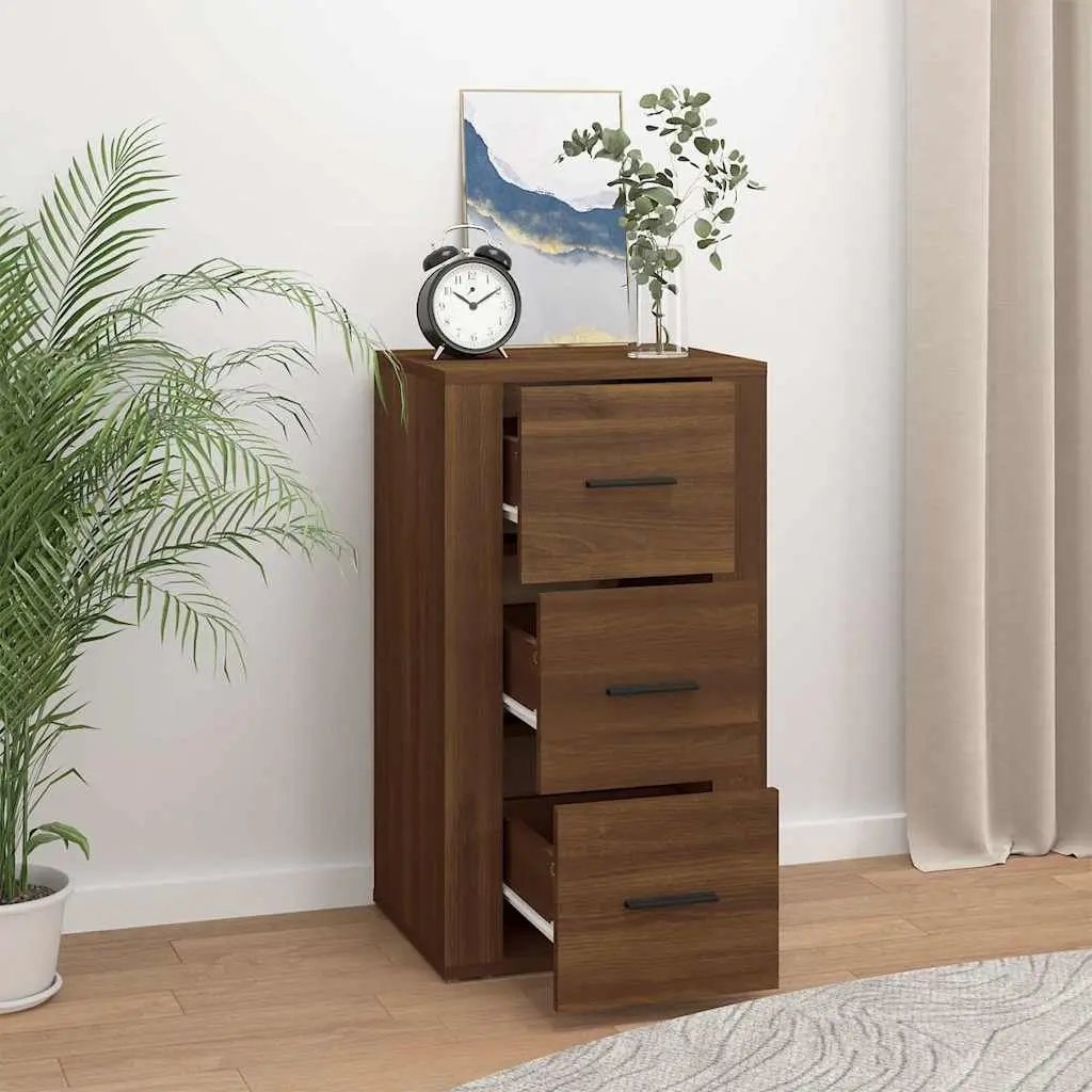 Brown Oak Sideboard with 3 Drawers for Storage