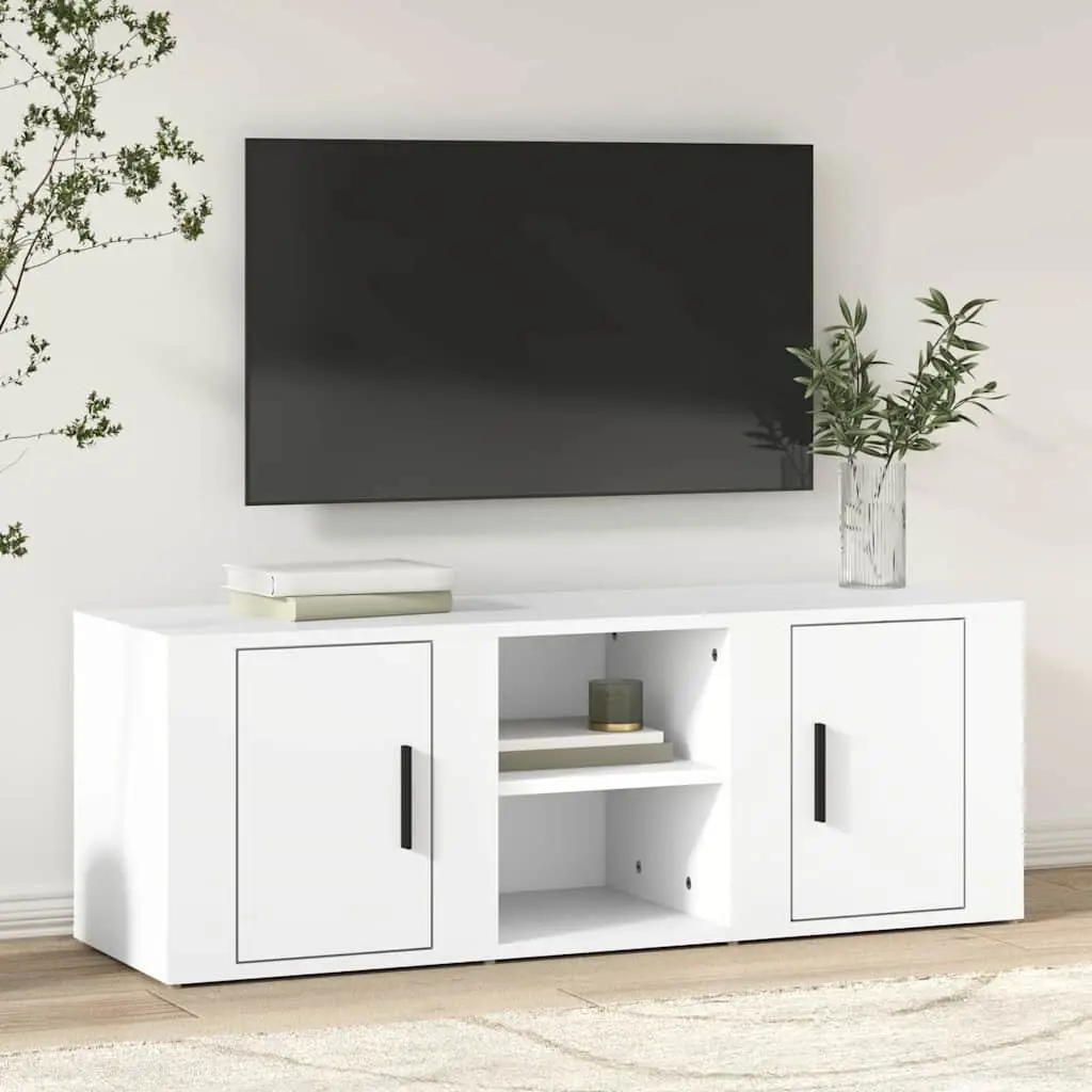 TV Cabinet White 100x31.5x35 cm Engineered Wood Storage Media Unit with Doors and Compartments