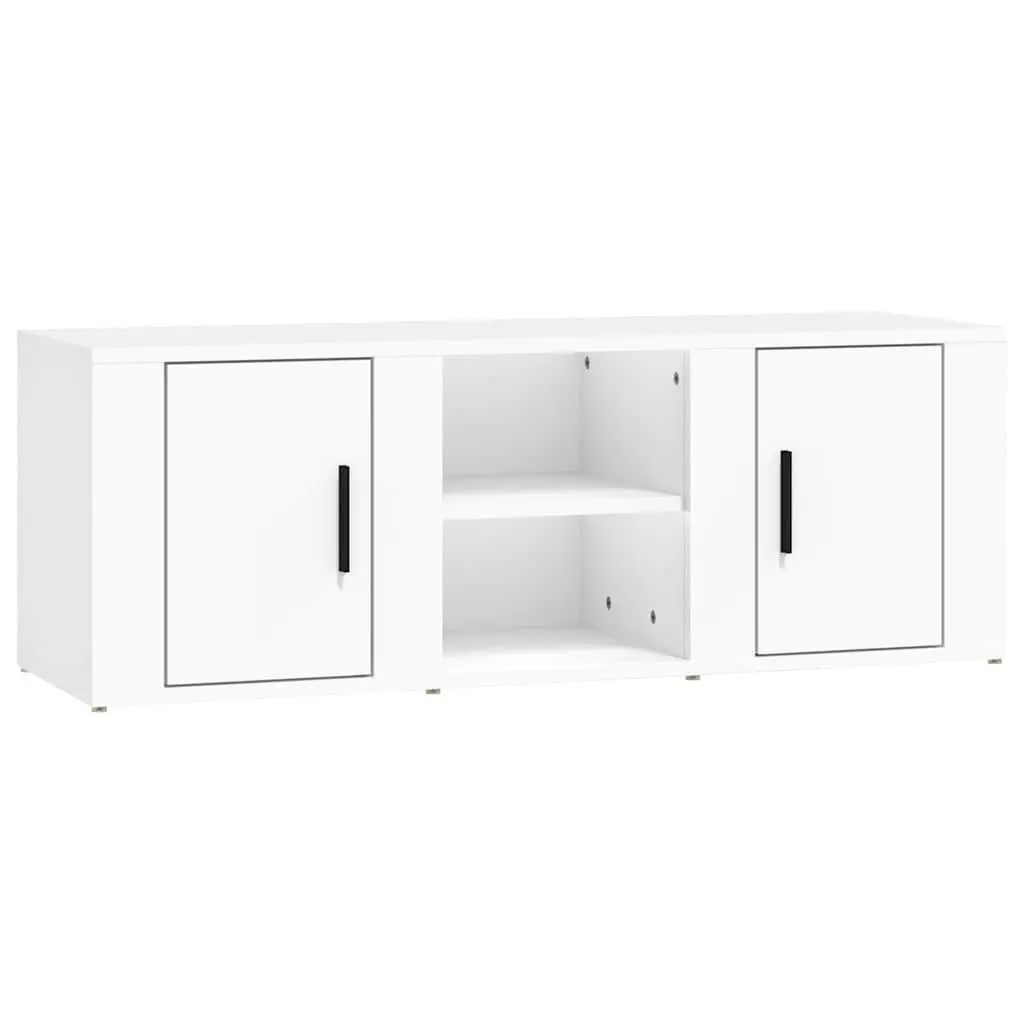 TV Cabinet White 100x31.5x35 cm Engineered Wood Storage Media Unit with Doors and Compartments