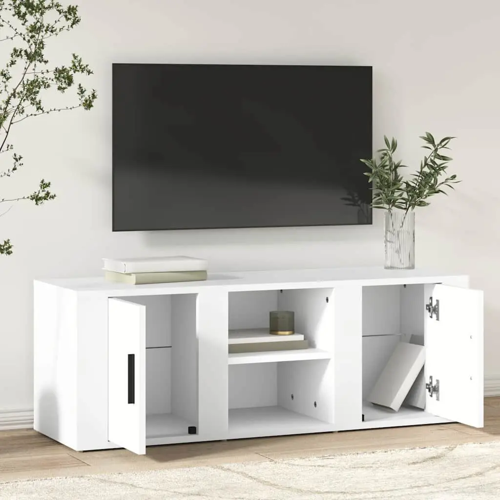 TV Cabinet White 100x31.5x35 cm Engineered Wood Storage Media Unit with Doors and Compartments