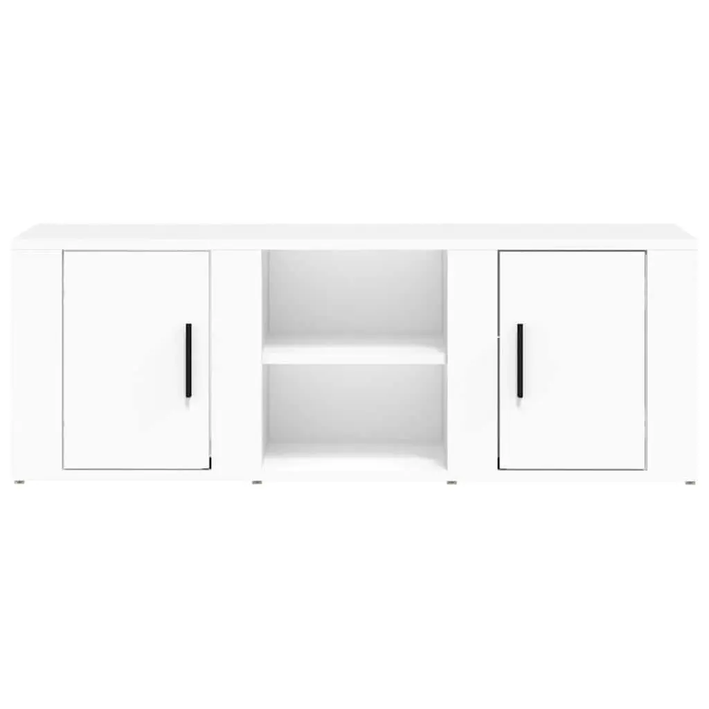 TV Cabinet White 100x31.5x35 cm Engineered Wood Storage Media Unit with Doors and Compartments