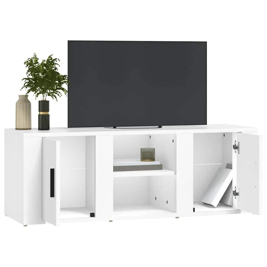 TV Cabinet White 100x31.5x35 cm Engineered Wood Storage Media Unit with Doors and Compartments