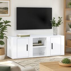 High Gloss White Media Storage TV Cabinet with 4 Compartments