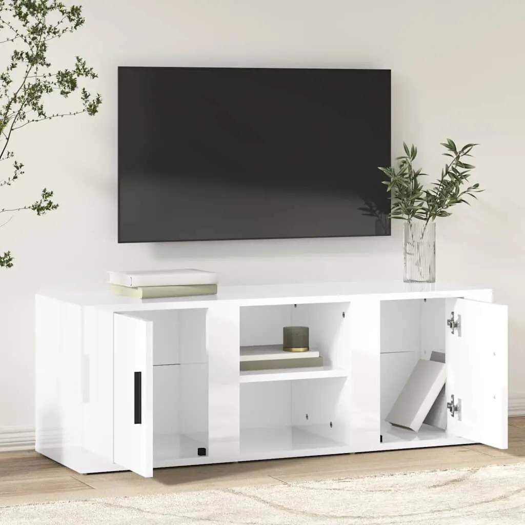TV Cabinet High Gloss White 100L x 31.5W x 35H cm Engineered Wood