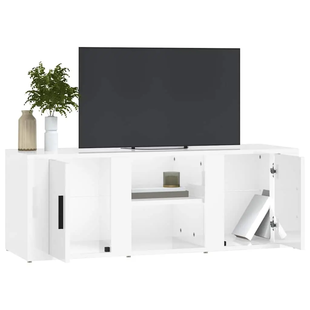 TV Cabinet High Gloss White 100L x 31.5W x 35H cm Engineered Wood