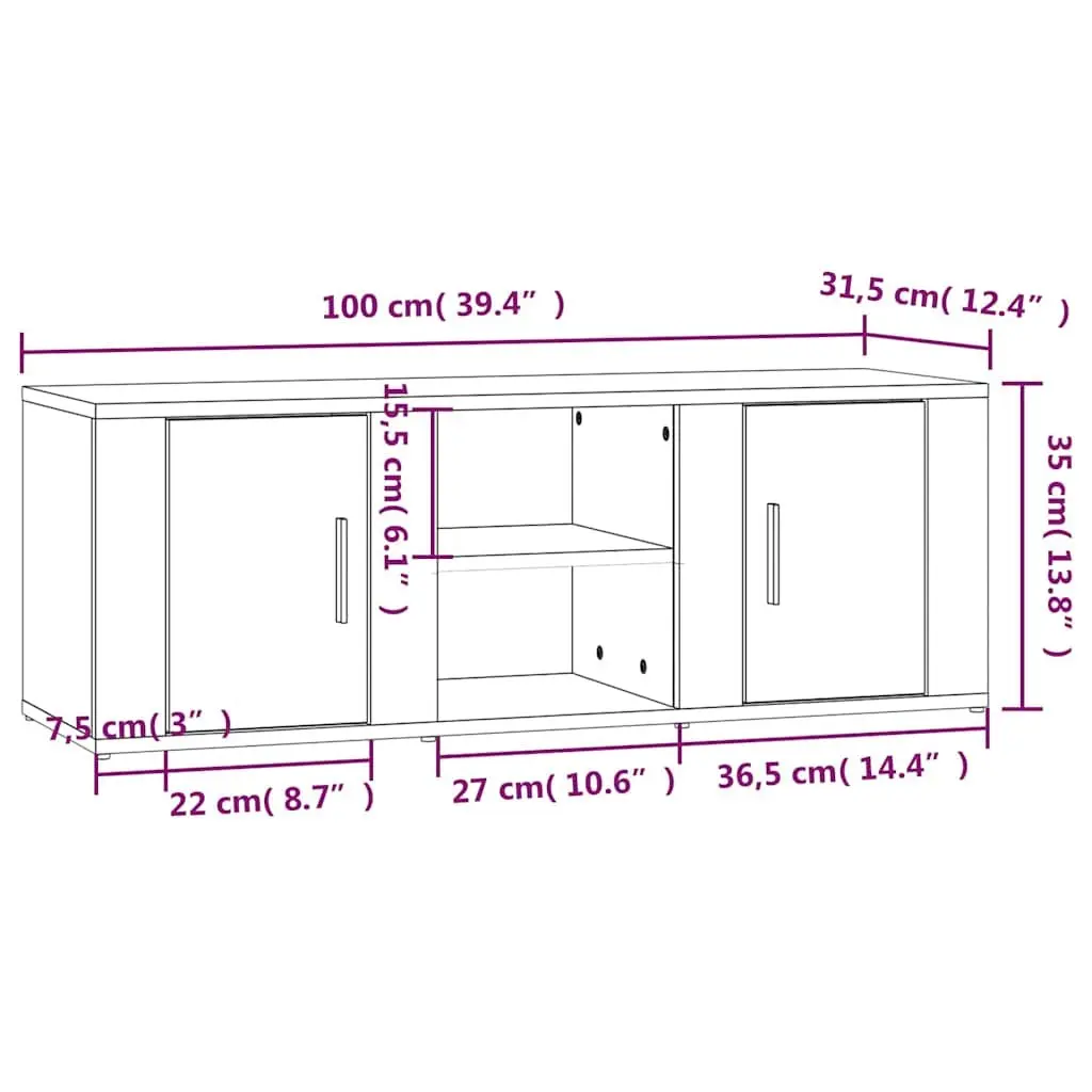 TV Cabinet High Gloss White 100L x 31.5W x 35H cm Engineered Wood