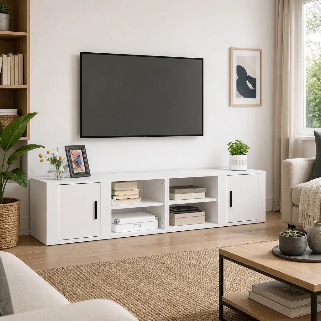 TV Cabinets 2 pcs White 80x31.5x36 cm Media Storage Unit with Doors Compartments
