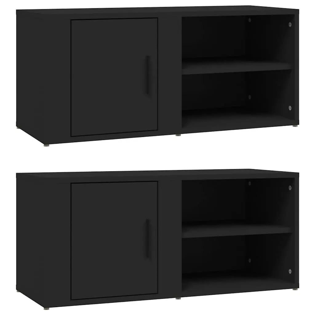 TV Cabinets Black 80x31.5x36 cm Engineered Wood 2 Piece Media Storage Unit with Doors
