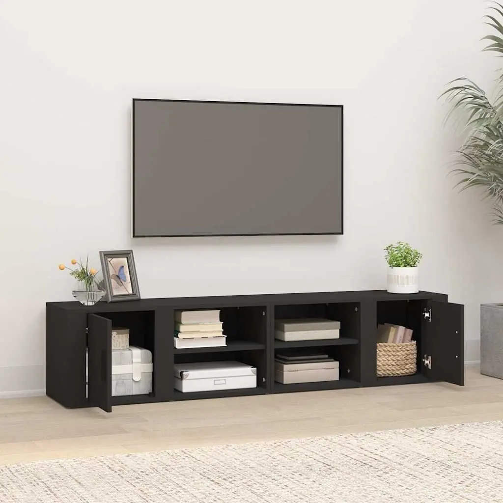 TV Cabinets Black 80x31.5x36 cm Engineered Wood 2 Piece Media Storage Unit with Doors