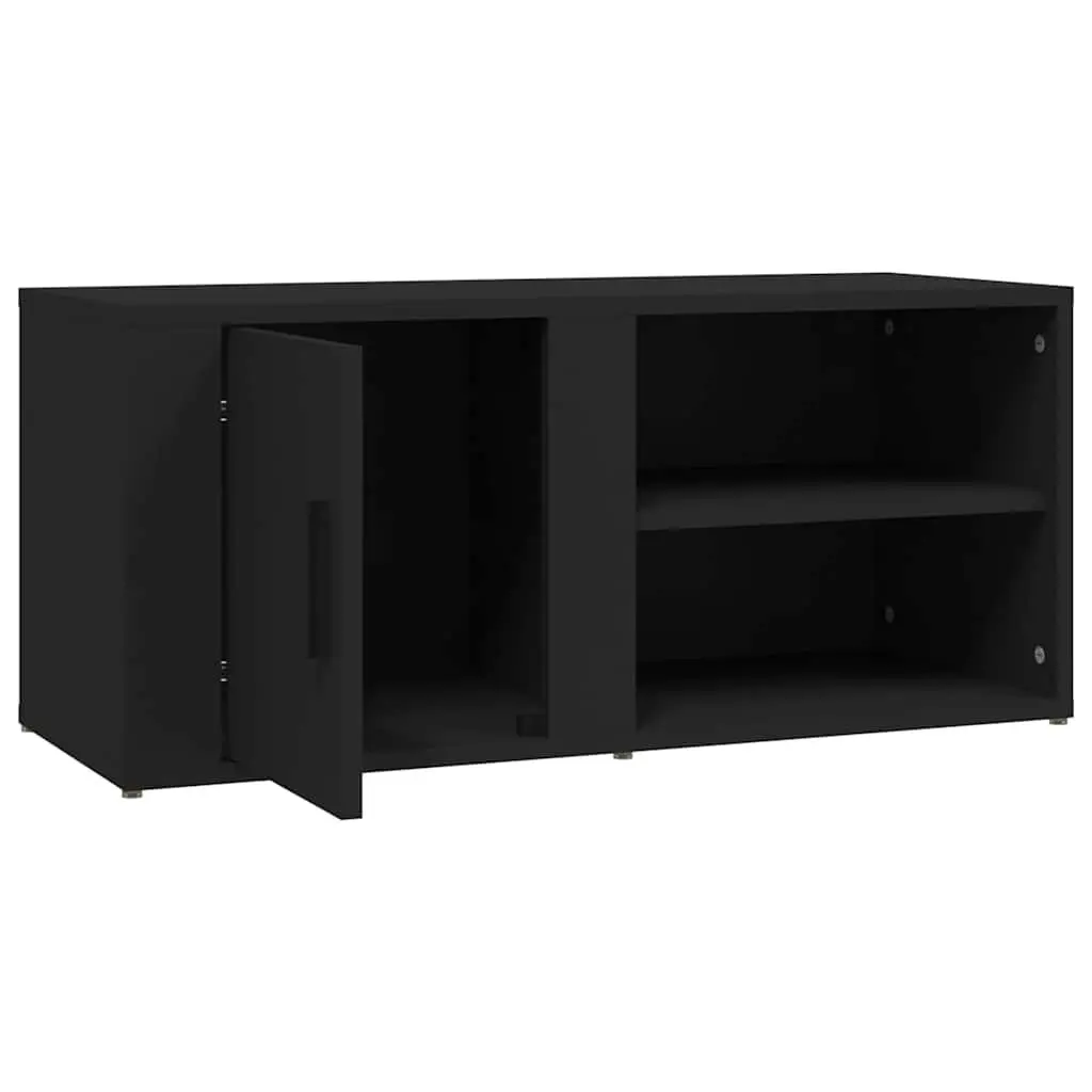 TV Cabinets Black 80x31.5x36 cm Engineered Wood 2 Piece Media Storage Unit with Doors