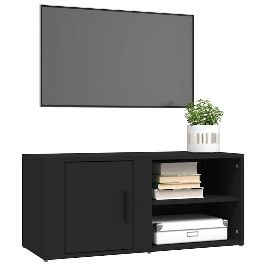 TV Cabinets Black 80x31.5x36 cm Engineered Wood 2 Piece Media Storage Unit with Doors