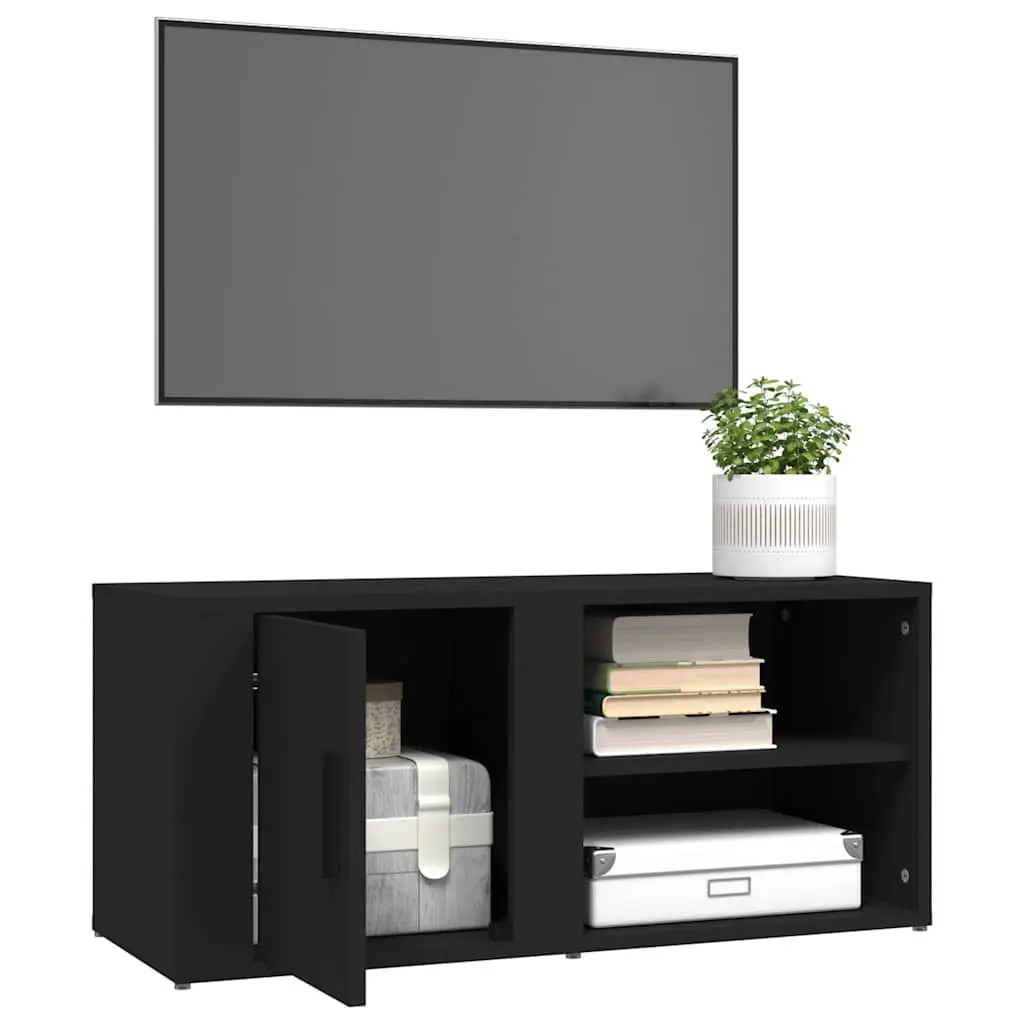 TV Cabinets Black 80x31.5x36 cm Engineered Wood 2 Piece Media Storage Unit with Doors