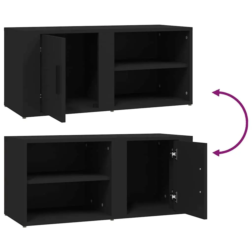 TV Cabinets Black 80x31.5x36 cm Engineered Wood 2 Piece Media Storage Unit with Doors