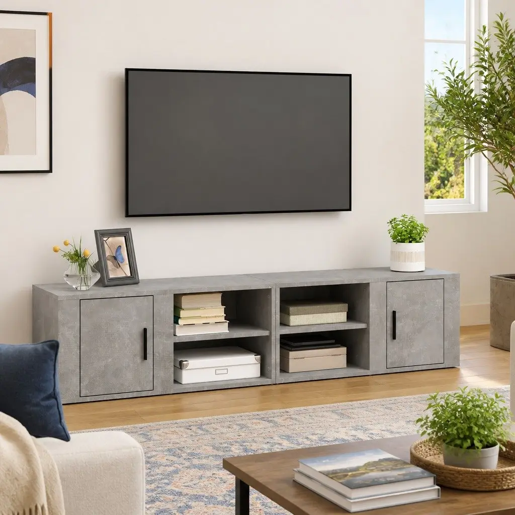 Grey TV Cabinets Set of 2 for Media Storage