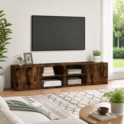 Brown Smoked Oak TV Cabinets - 2-Piece Storage Unit