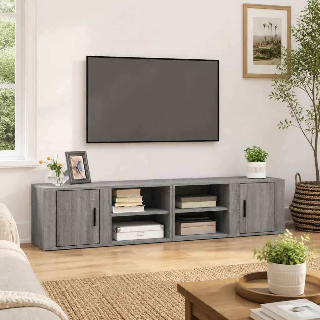 TV Cabinets Grey Sonoma 2 Piece Media Storage Unit with Doors Compartments Engineered Wood