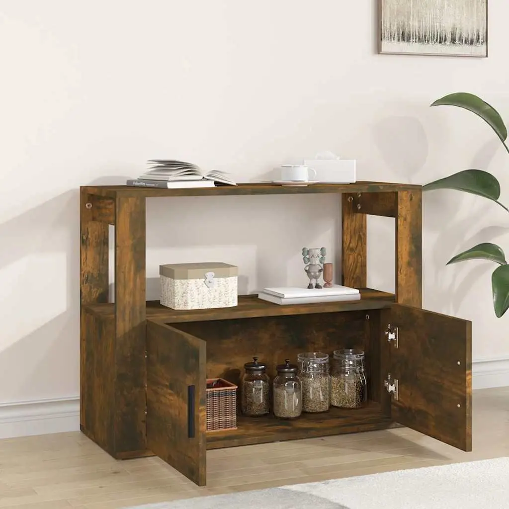 Sideboard Cabinet Smoked Oak Brown Engineered Wood Storage Buffet 80 x 30 x 60 cm