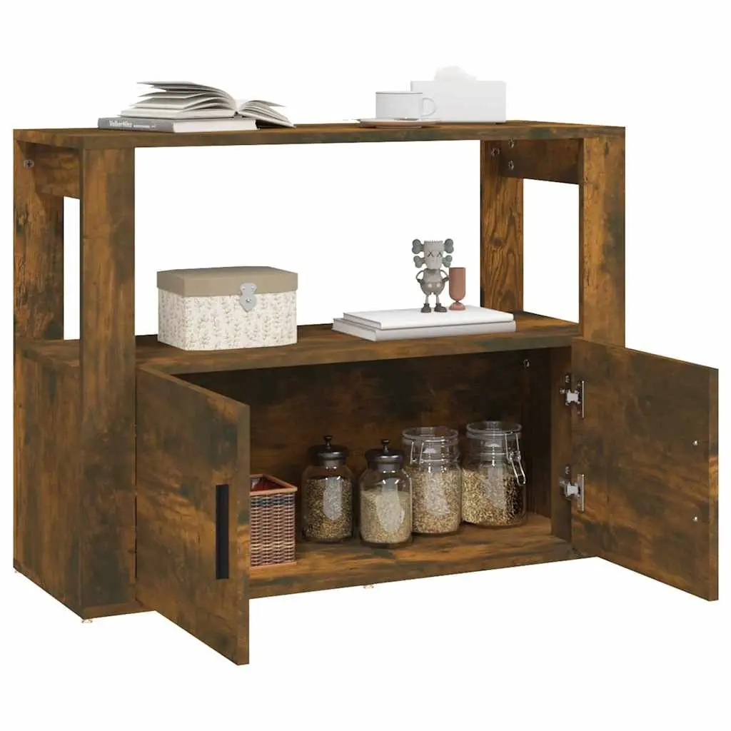 Sideboard Cabinet Smoked Oak Brown Engineered Wood Storage Buffet 80 x 30 x 60 cm