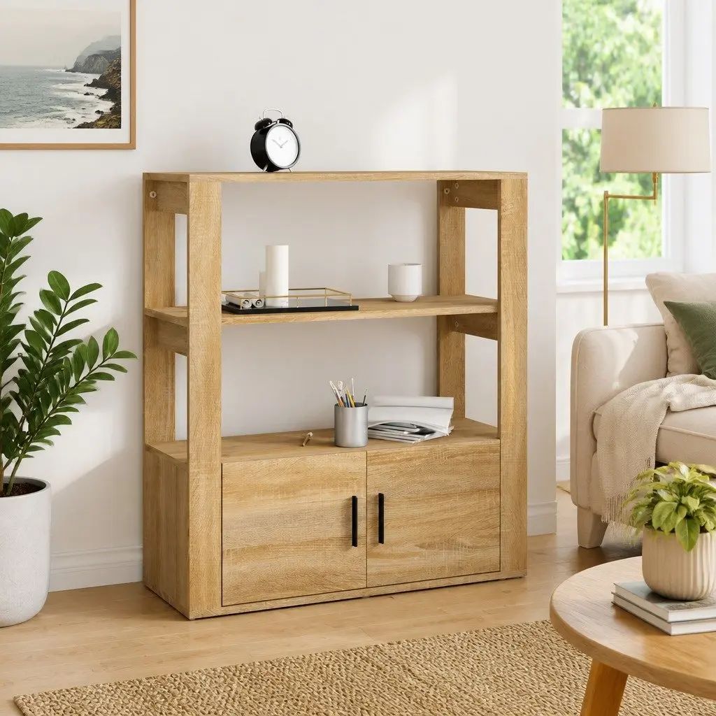 Brown Engineered Wood Sideboard with Storage Shelves