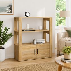 Brown Engineered Wood Sideboard with Storage Shelves