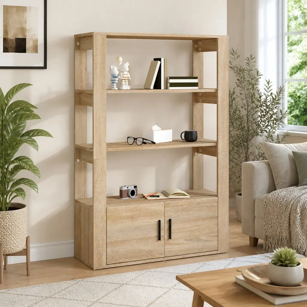Sideboard Brown Engineered Wood Storage Cabinet 80W x 30D x 119.5H cm with Shelves and Doors