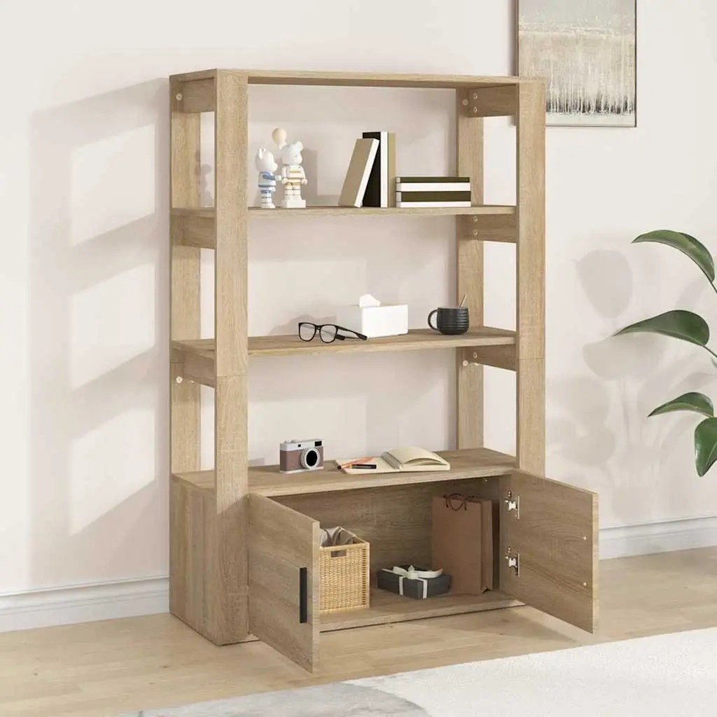 Sideboard Brown Engineered Wood Storage Cabinet 80W x 30D x 119.5H cm with Shelves and Doors