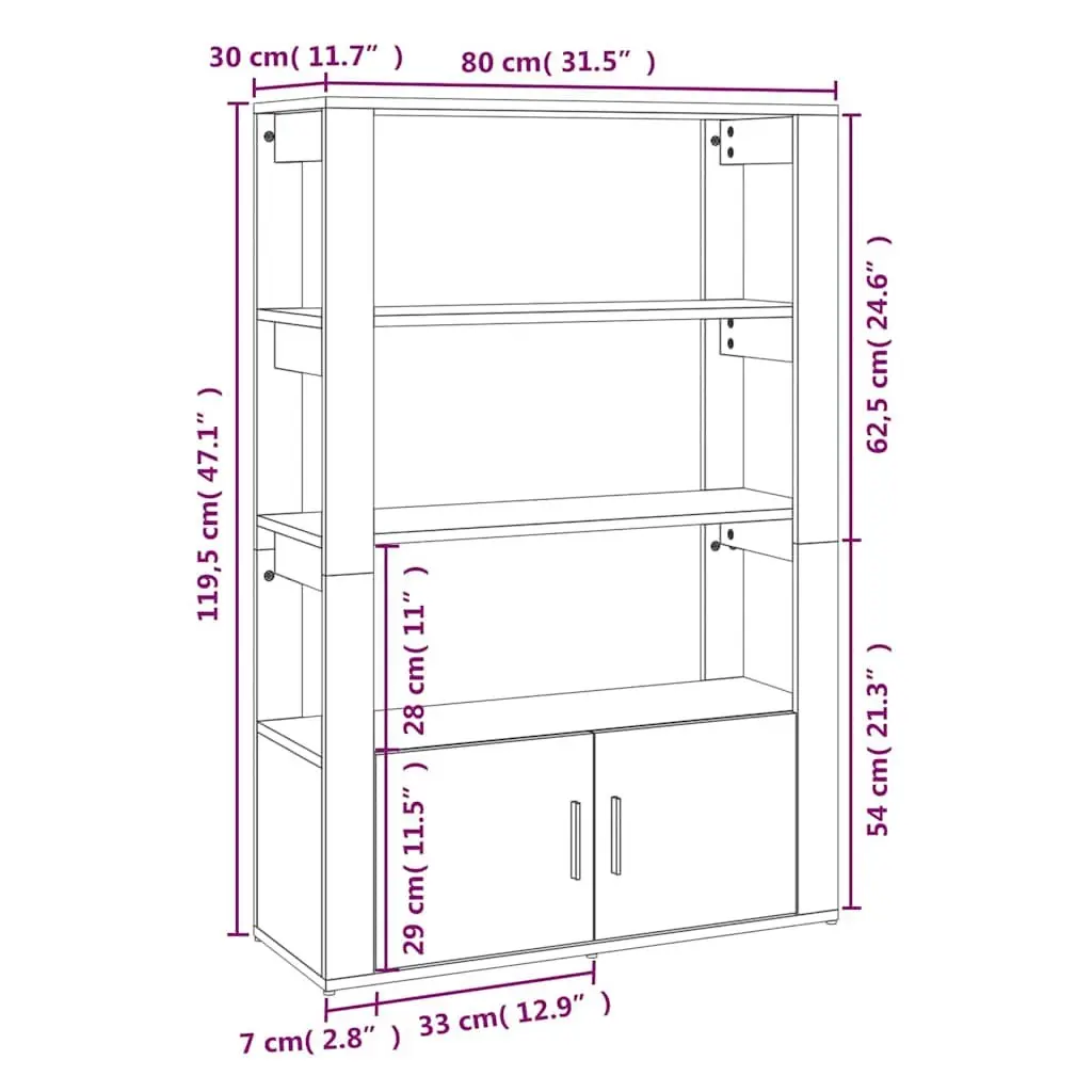 Sideboard Brown Engineered Wood Storage Cabinet 80W x 30D x 119.5H cm with Shelves and Doors