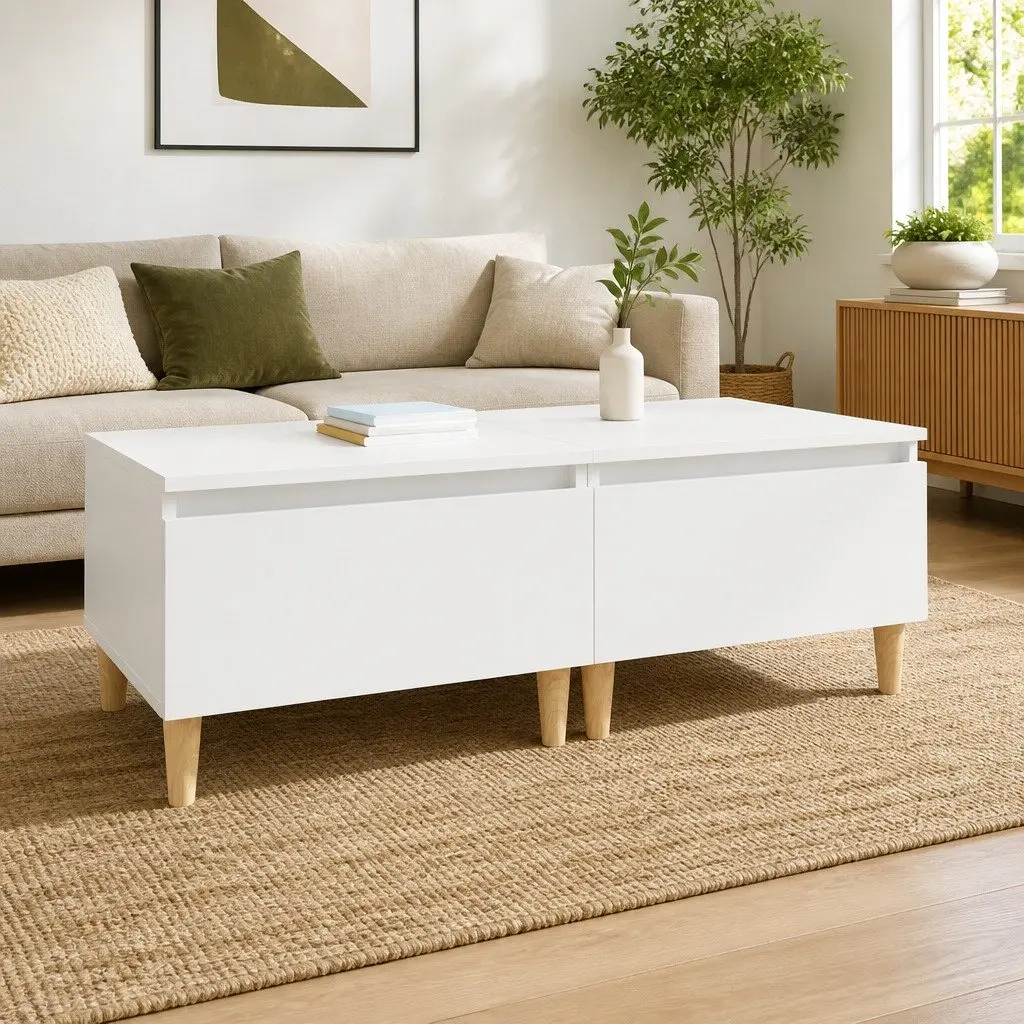 End Table White Engineered Wood 50 x 46 x 35 cm with Drawer Storage Accent 2 Piece